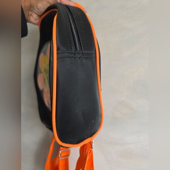 Vintage Tweety Bird Backpack Purse Neon Orange Black Bowler Round 1998 Looney main image 4